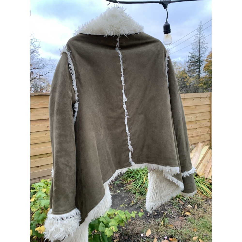 UNIF Chelsea Shearling Coat Women small Olive Faux Fur Open Front penny lane Y2K - Picture 13 of 16
